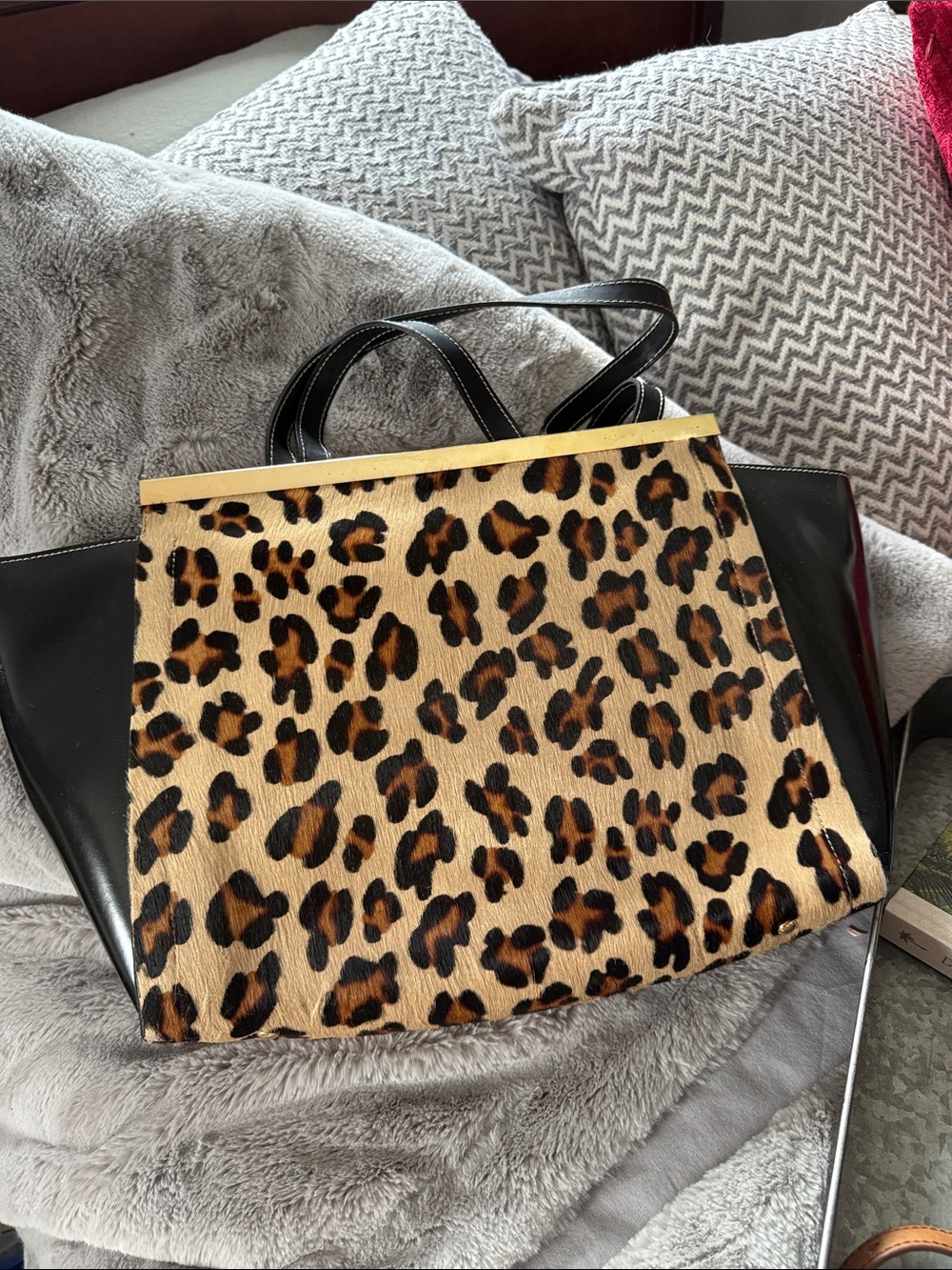 Alberta Di Canio Leopard Print Tote with Black Trim